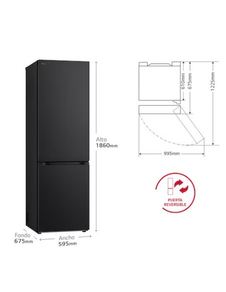 FRIGORÍFICO COMBI LG GBV3100CEP, 374L, SERIE 300, ACERO COLOR NEGRO