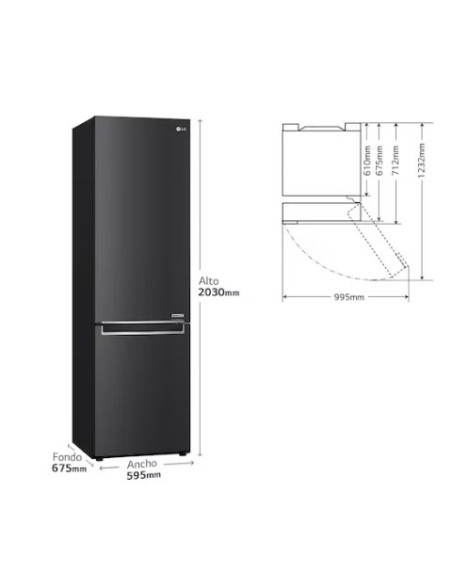 FRIGORIFICO COMBI, GBB92MCB2P LG ,419L, ACERO Y NEGRO