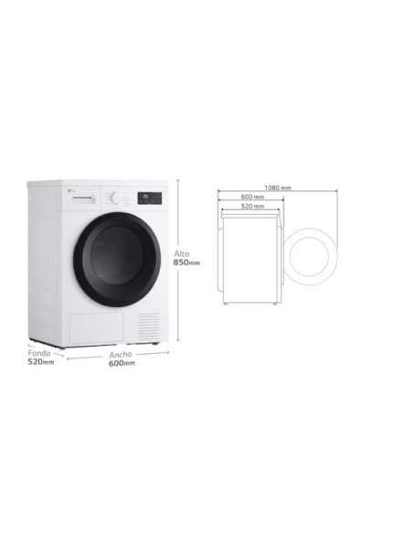 Secadora 8kg, D, con Bomba de calor, Blanca, Serie 100 LG RHA1008NWK.ABWQCES
