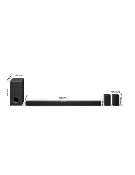 Barra de Sonido - LG S90TR, Bluetooth, 670W, 7.1.3 Canales con subwoofer, Dolby Atmos, IA Ready, Negro  LG S90TR.DEUSLLK
