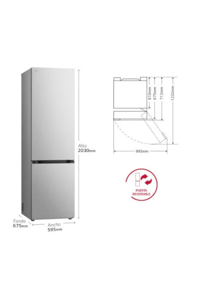 Frigorífico Combi Door Cooling+, 2,03m, capacidad de 419l, acero texturizado antihuellas. Serie 700 LG GBV7280AMB.AMBQEUZ