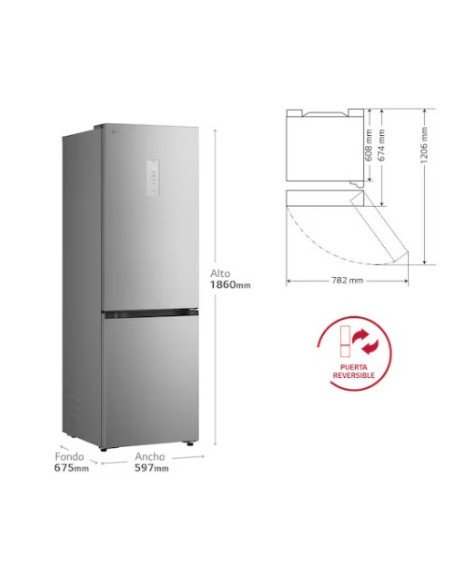 Frigorífico Combi | LG GBBSJ11DPY DoorCooling+, 1.86m de 333l, Serie 200, Clasificación D, Inox antihuellas